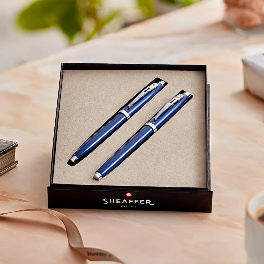Sheaffer Gift Set 100 9339 Ballpoint Pen and Rollerball Pen Glossy Black with Gold Trims - Set of 2 Pens