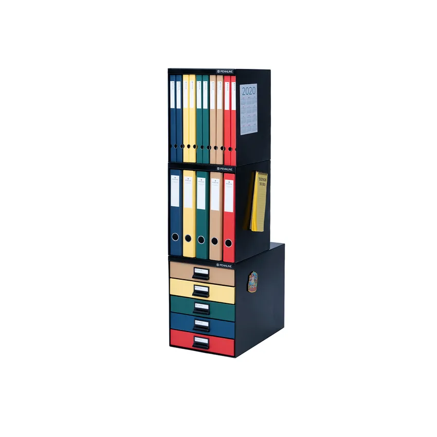 Pennline HUB Filing Cabinet In Metal With 5 Vertical Large Folders (2-D Ring Binders) - Matte Black