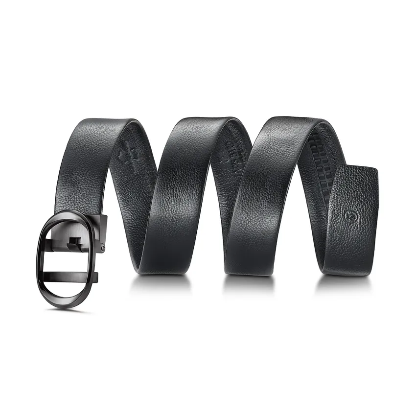 Lapis Bard Nova Belt Gunmetal 35 MM Buckle Pebbled Leather - Black